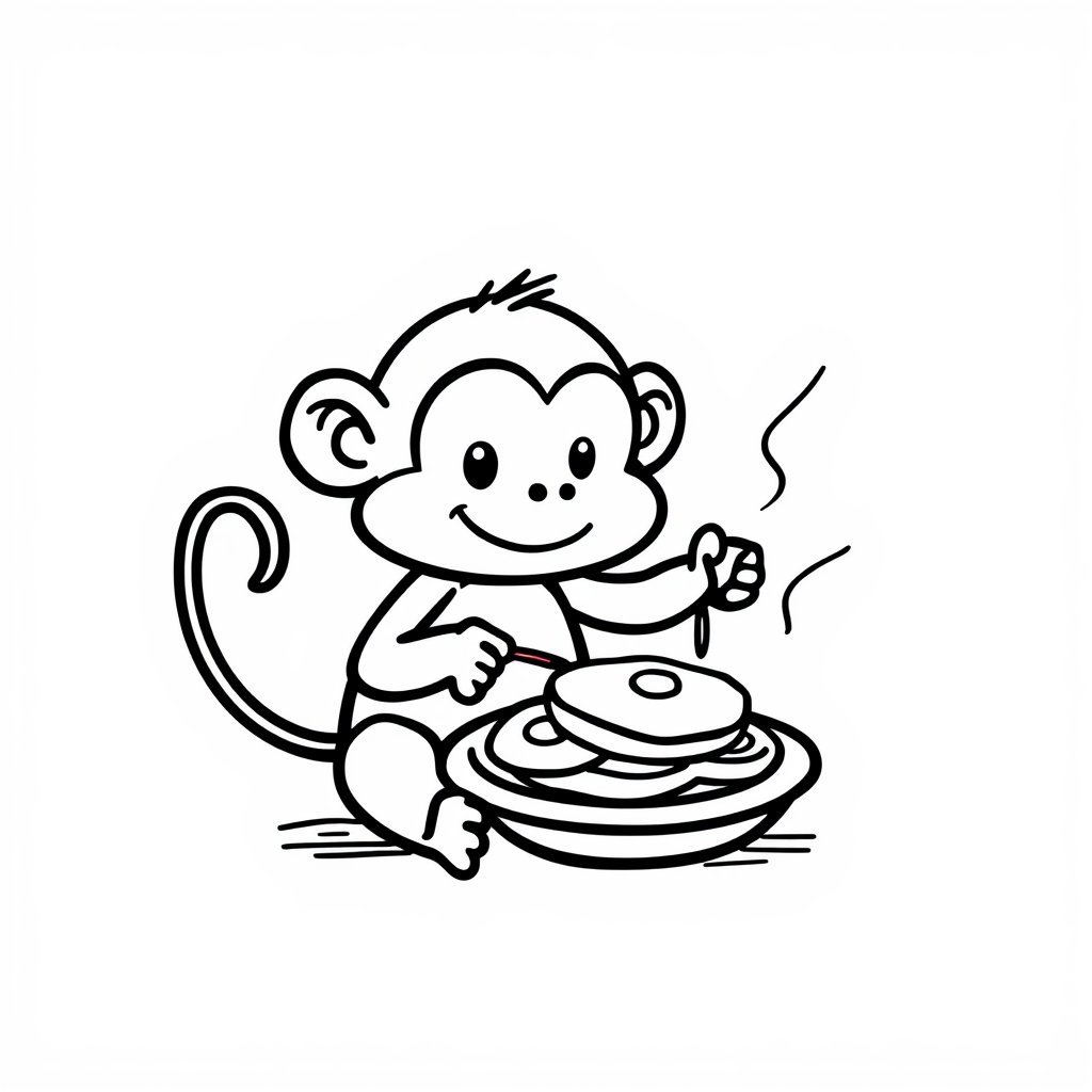 Monkey cooking banana pancakes