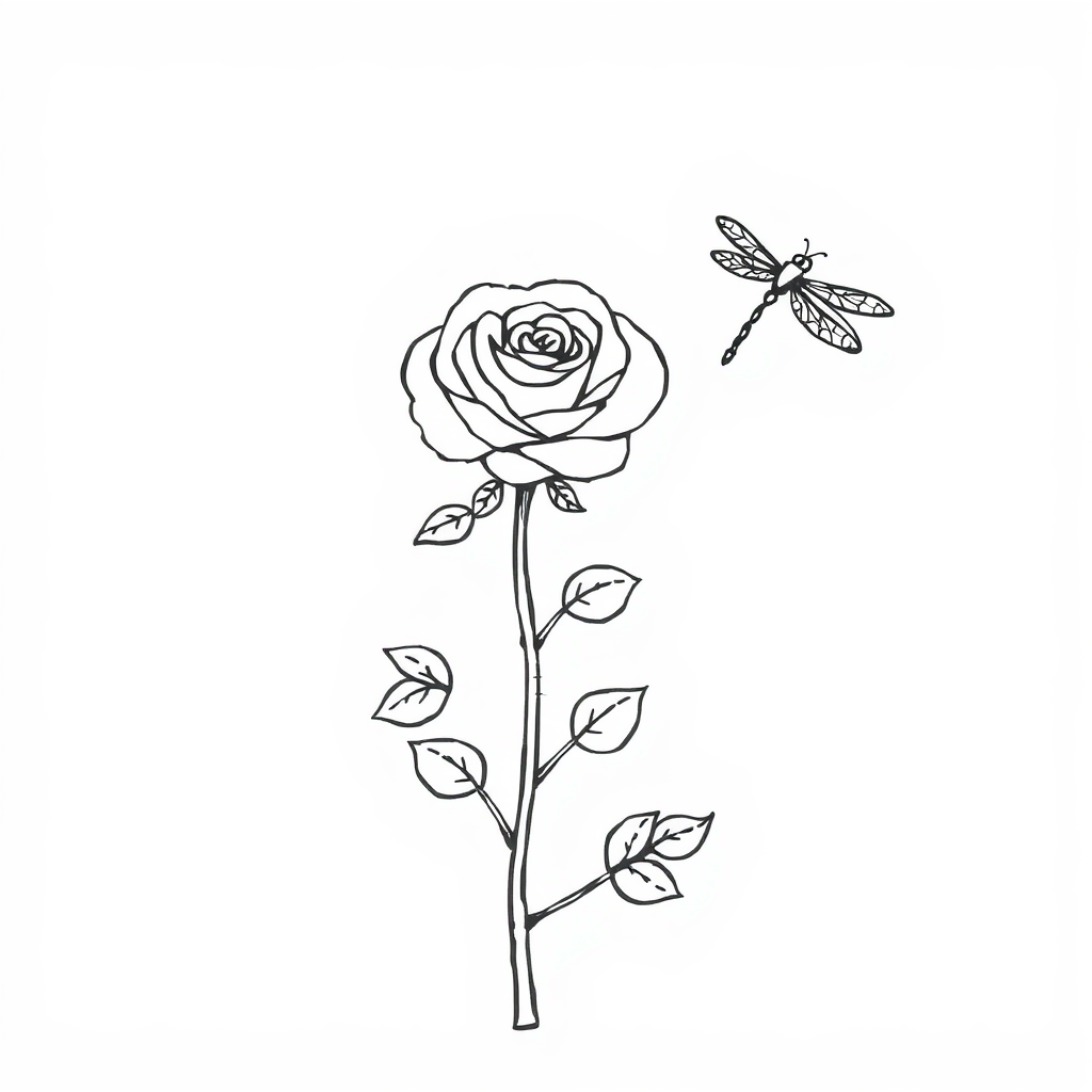 Rose bush with mystical dragonfly hovering