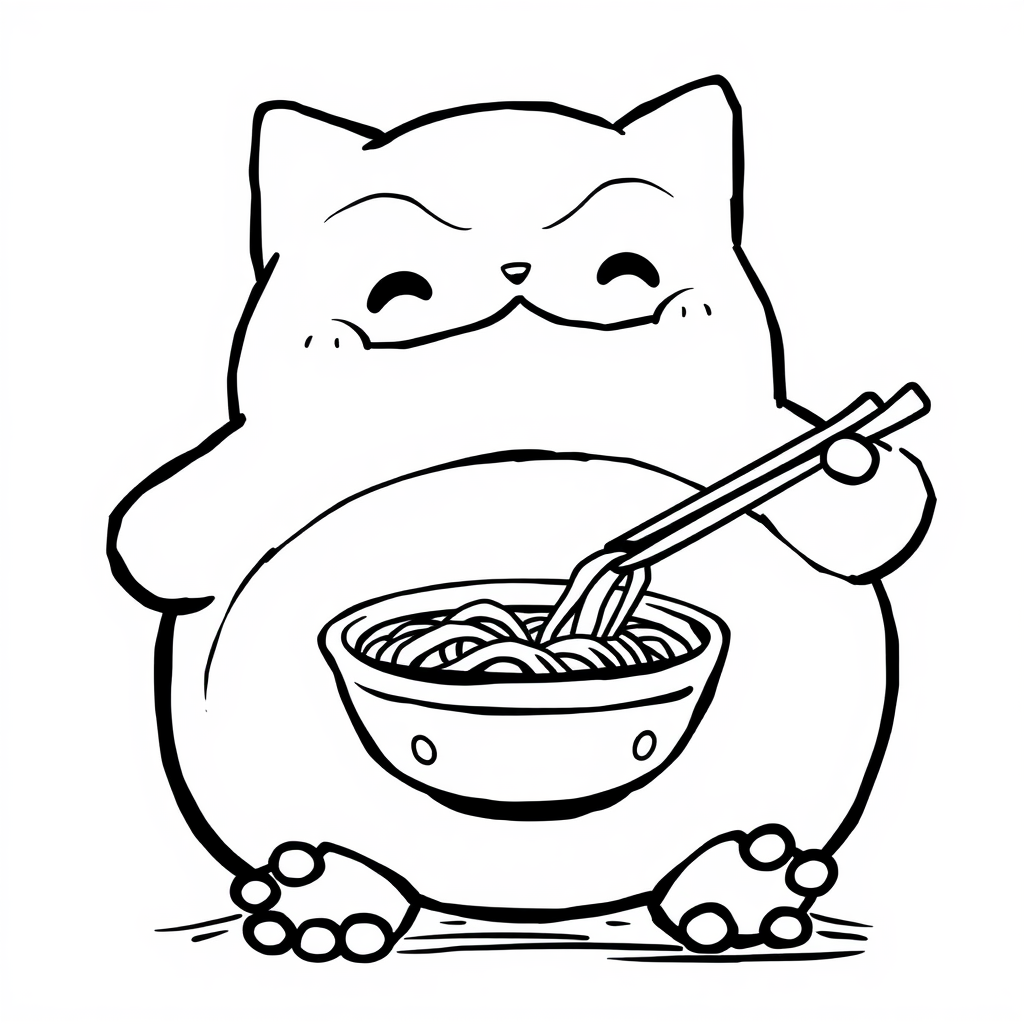 Snorlax with a bowl of ramen