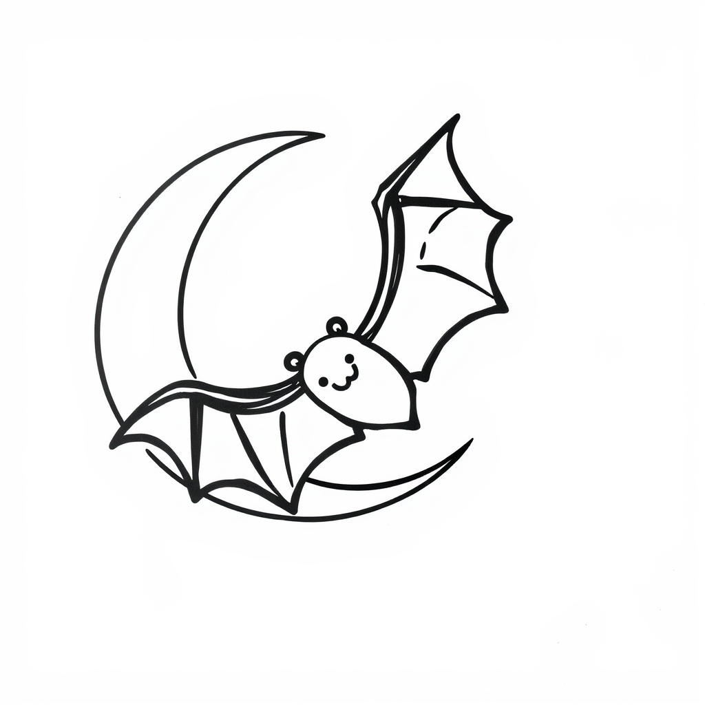 Bat flying over crescent moon