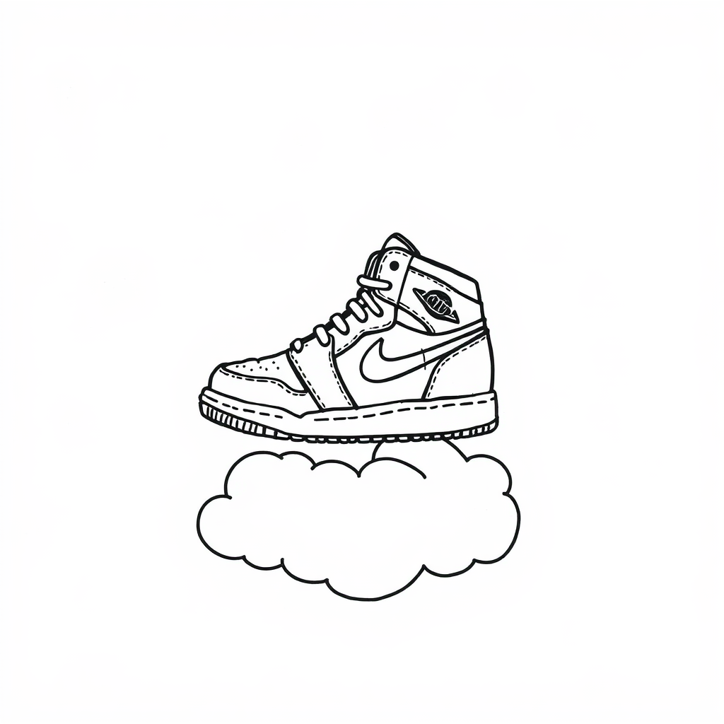 Air Jordan Shoe floating on clouds.