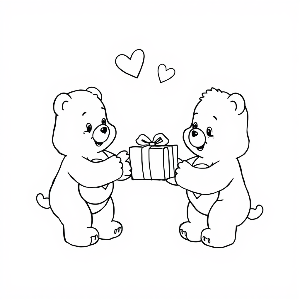 Care Bears exchanging gifts.