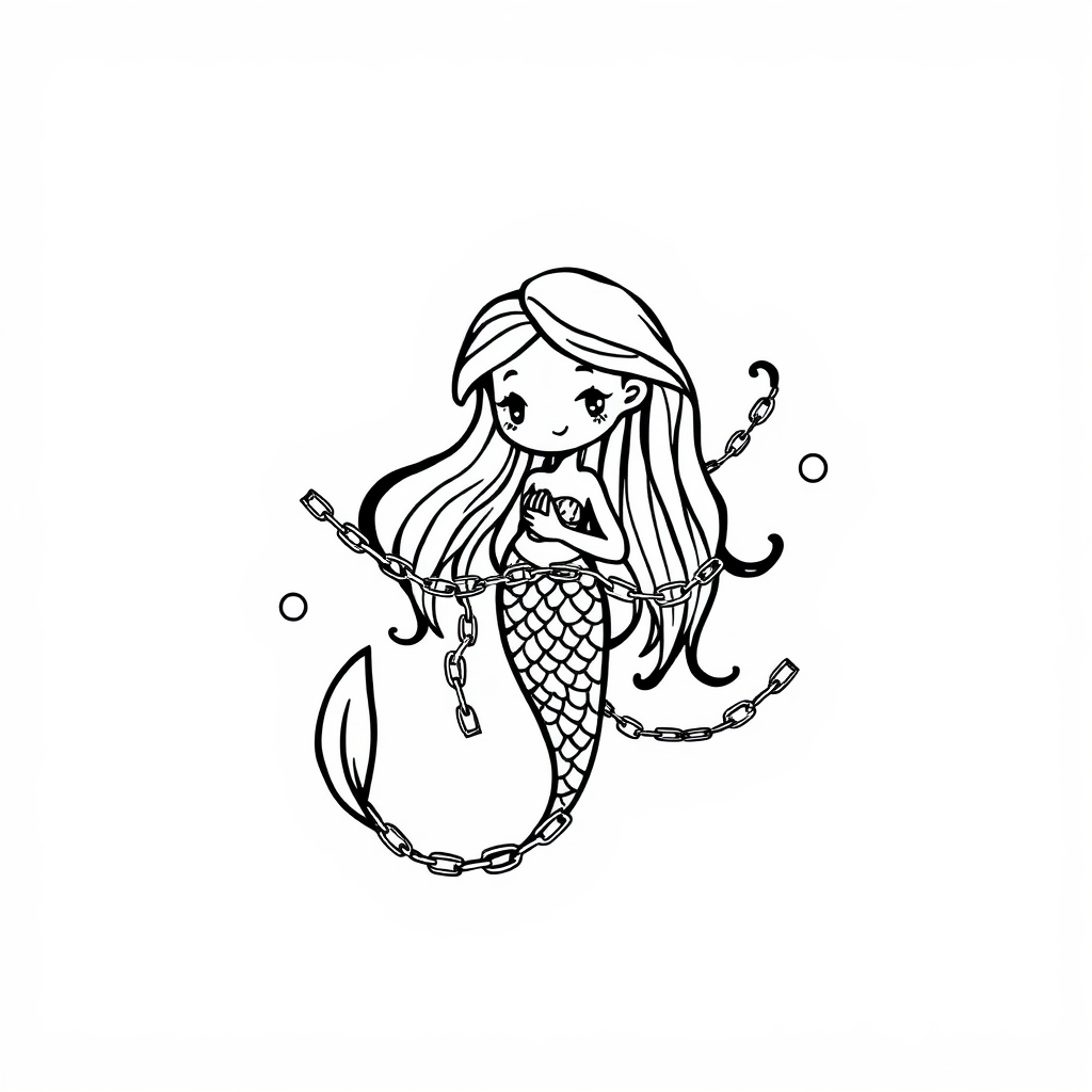 Mermaid tangled in shimmering sea chains.