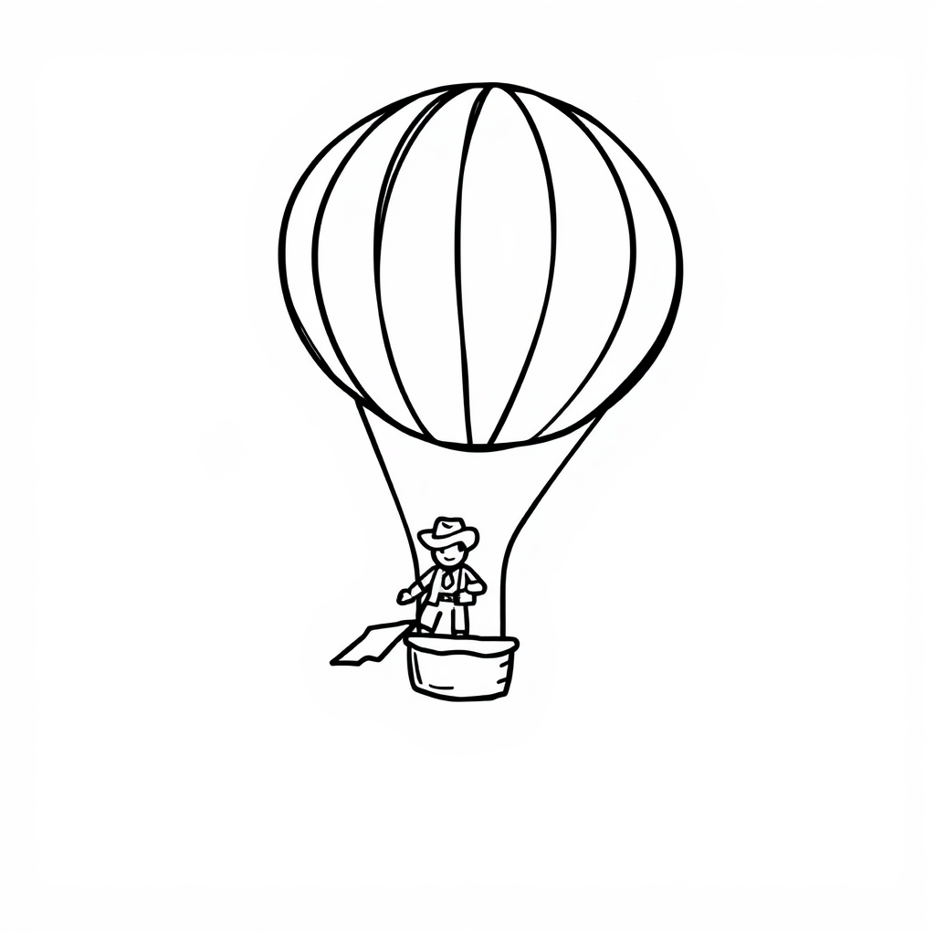 Cowboy flying a hot air balloon.