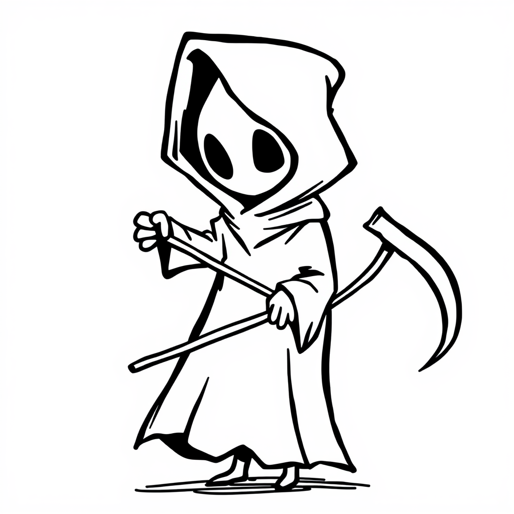 Shadowy cloaked figure holding a scythe.