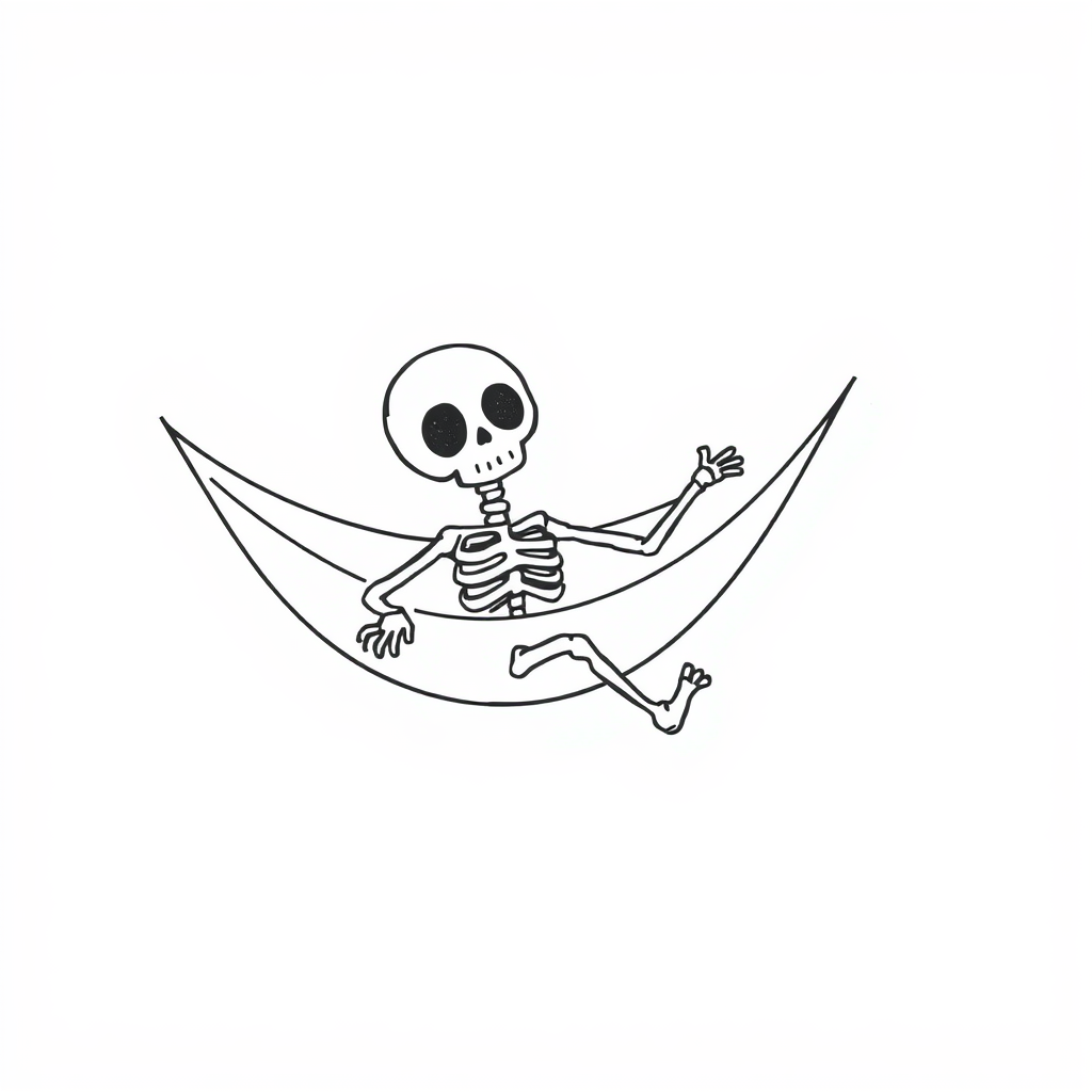 Skeleton lounging in a hammock