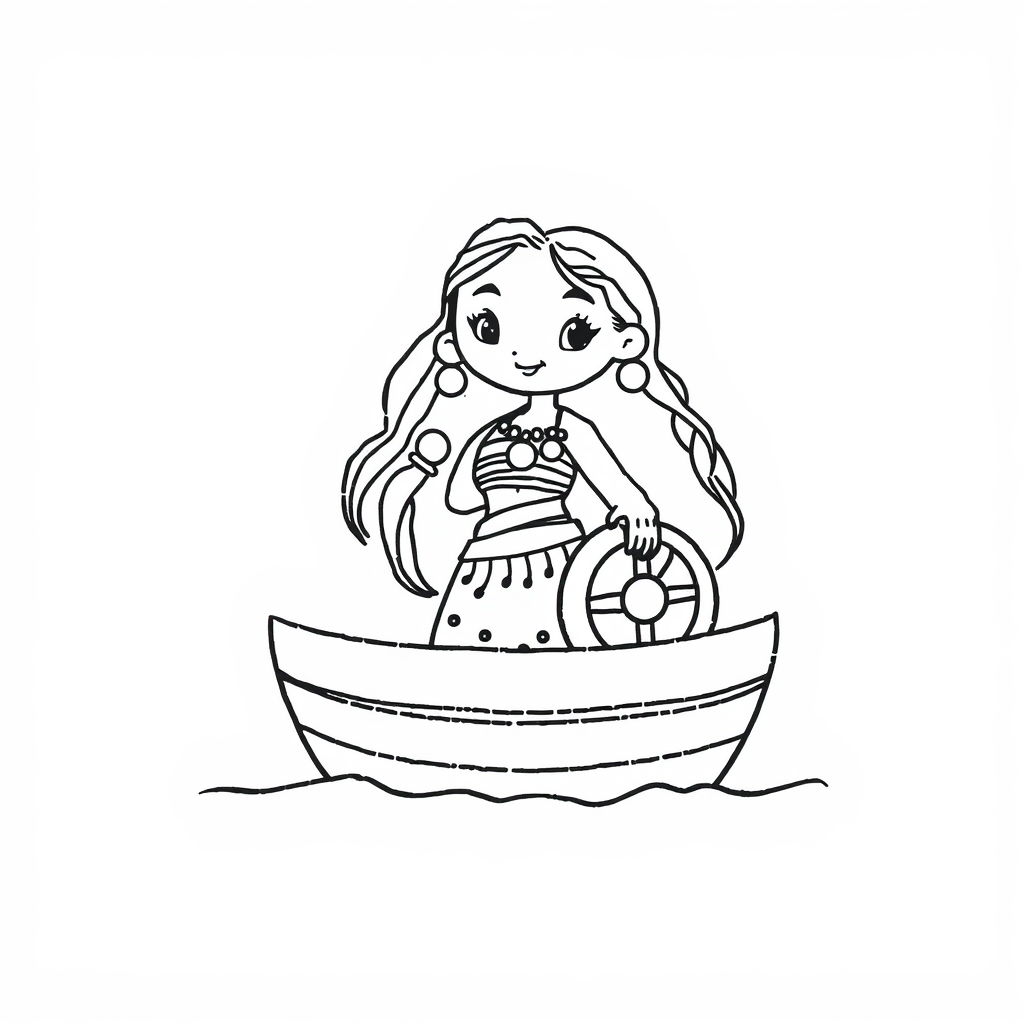 Moana steering her boat