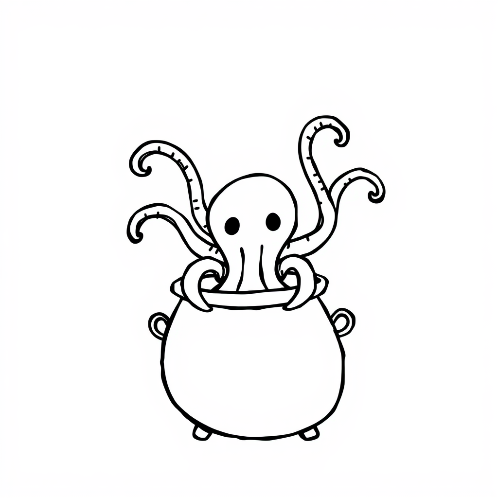 Tentacled creature emerging from a cauldron