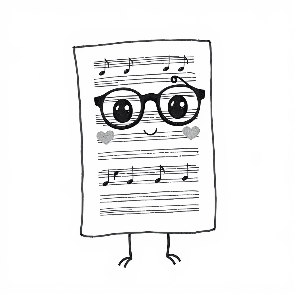 Sheet music with tiny glasses.