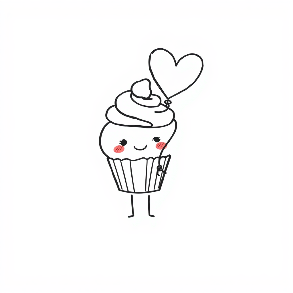 Cupcake holding a heart-shaped balloon