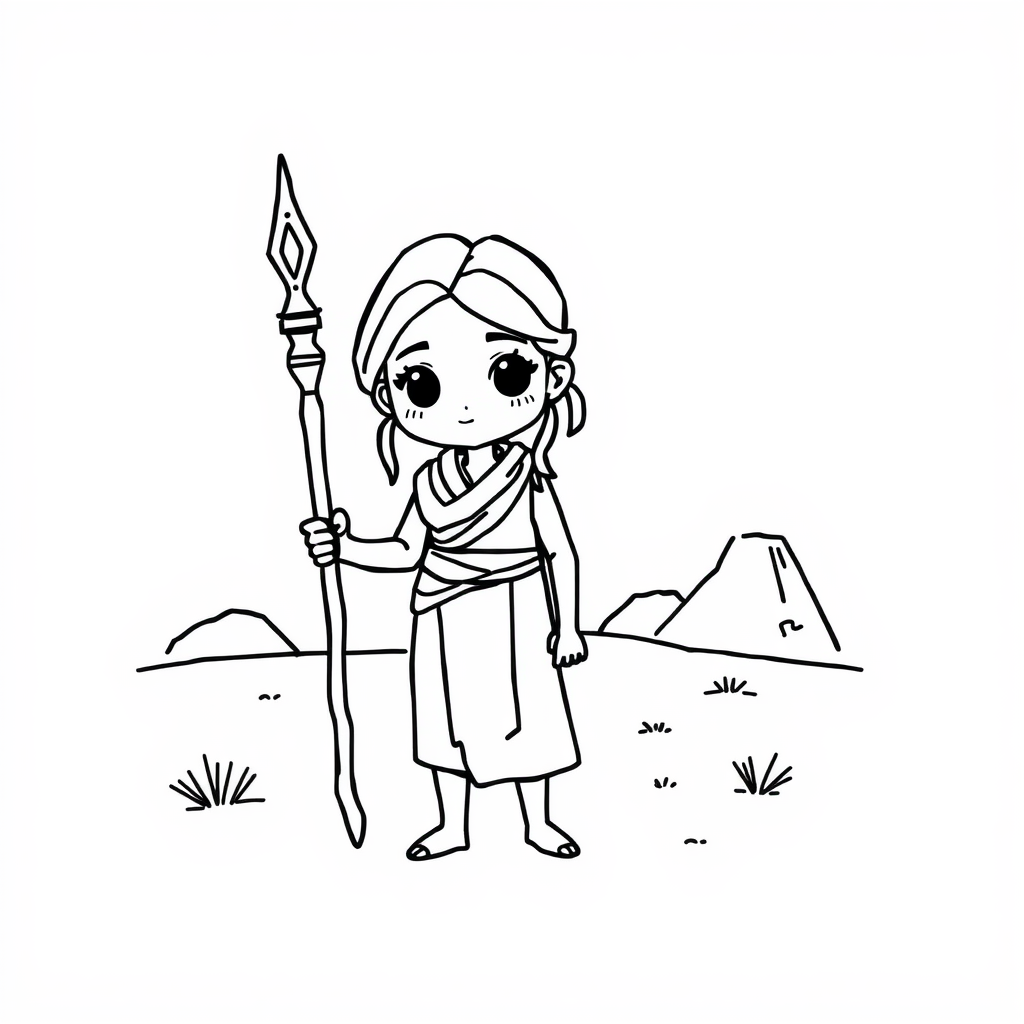 Rey holding her staff in the desert