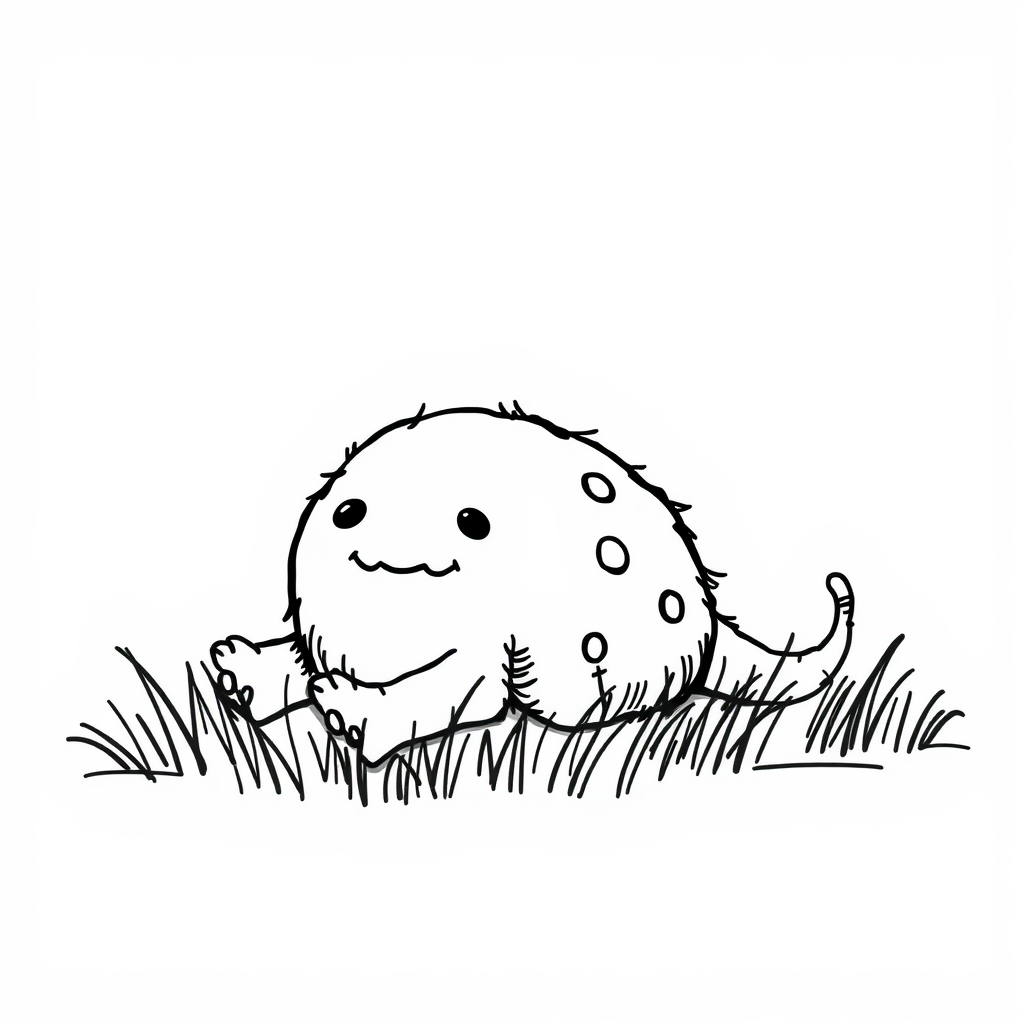 Cute Monster lying on grass.