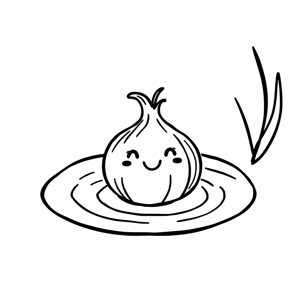 Onion floating in a pond.