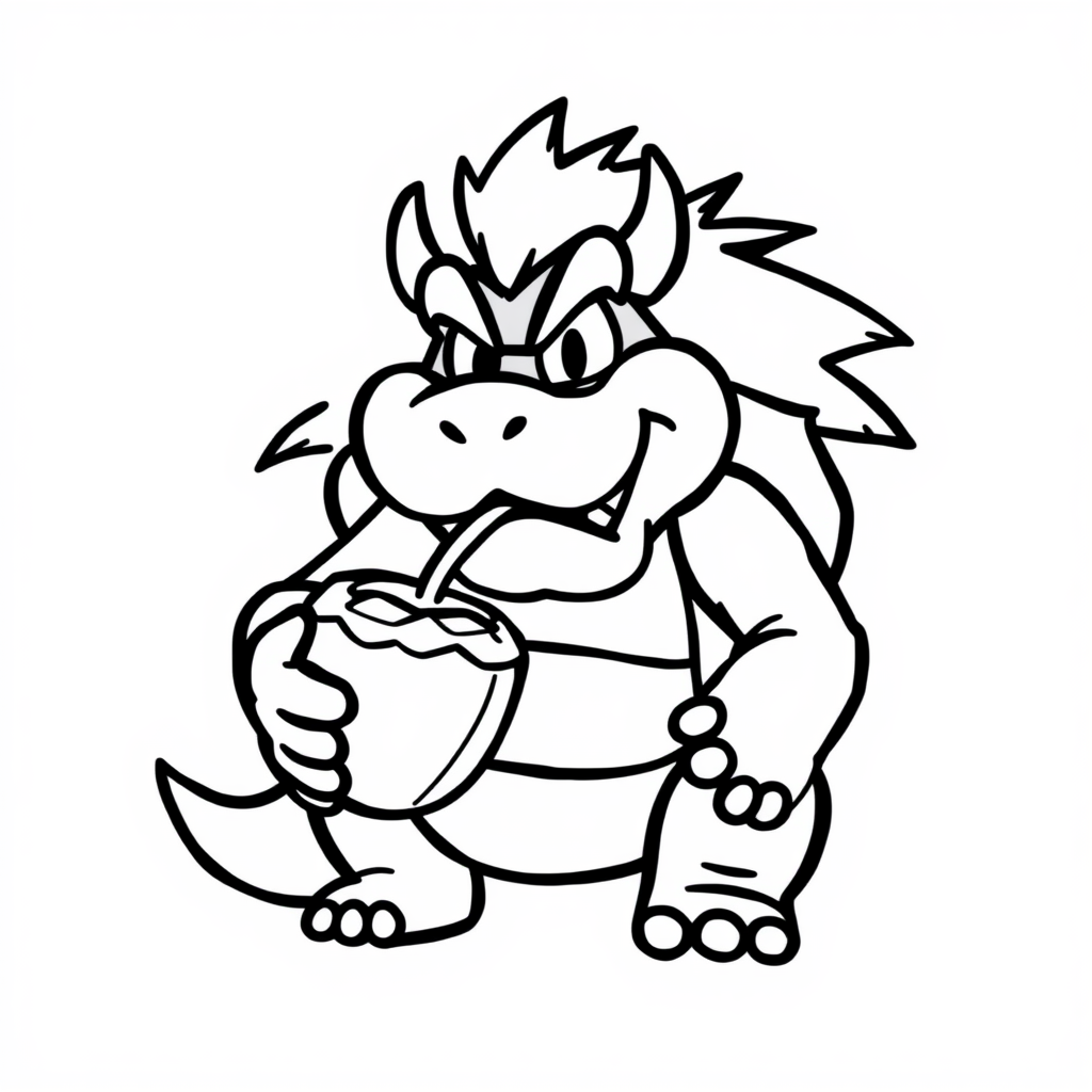 Bowser drinking coconut water.