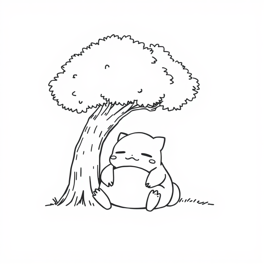 Snorlax napping under a tree.