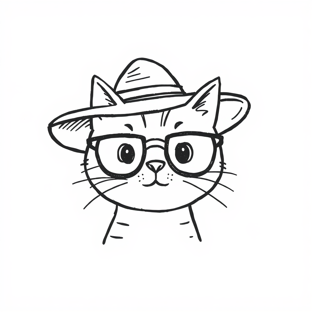 Hat-wearing cat with oversized glasses