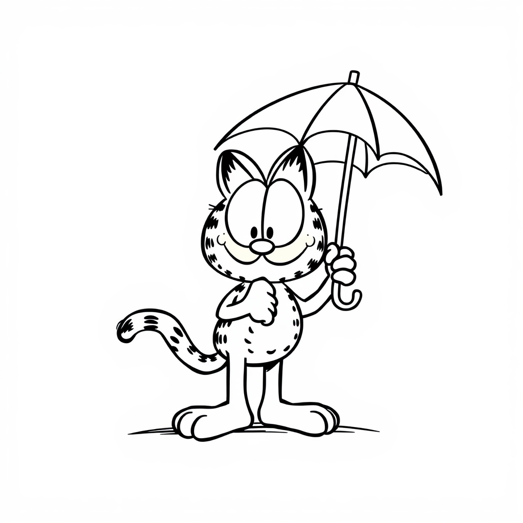 Garfield holding an umbrella